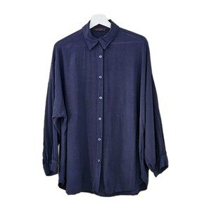 Lola Made In Italy Top Womens S Navy Buttons LS Lightweight Oversized Viscose